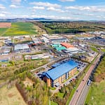 Wester Gourdie Industrial Estate in Dundee - Aerial image showing A90 Kingsway and surrounding industrial units