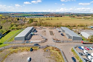 Aerial view of Blocks 11 and 12 at Wester Gourdie Industrial Estate in Dundee showing refurbished industrial units and secure yard